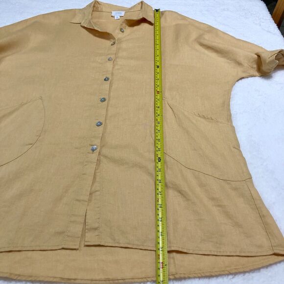Sigrid Olsen Tunic Top Women M Yellow 100% Linen Button Tie Sleeve Pockets Boho - Picture 10 of 11